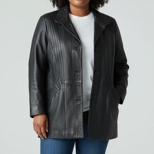 Vintage Boutique of Leathers Womens Black Leather Jacket‎ Sz 12 Coat Classic 90s